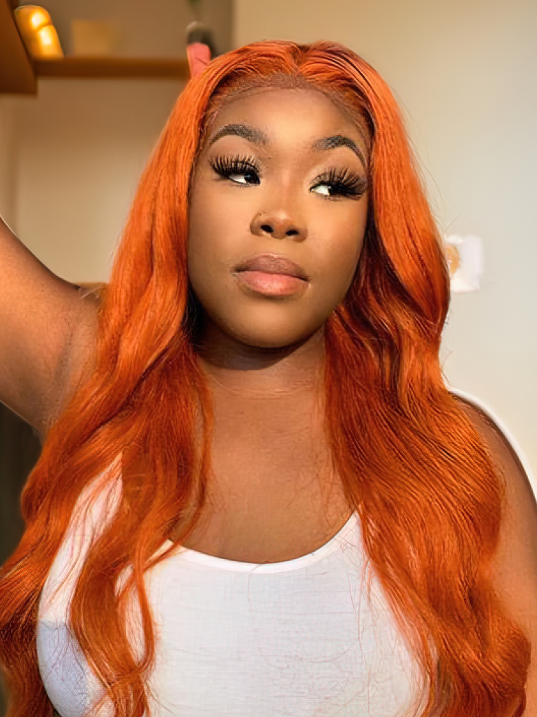 Ginger Orange Body Wave Human Hair Lace Part Wigs for Sale