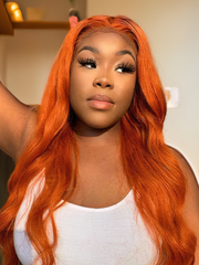 Ginger Orange Body Wave Human Hair Lace Part Wigs for Sale