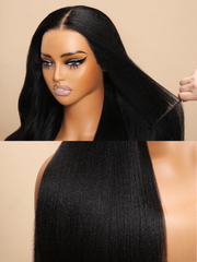 7x5 Bye Bye Knots Wig Glueless Lace Black Yaki Wig With Bleached Knots 150% Density