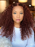 From 24'' Petaluxe Deep Warm Reddish Brown 3C Curly Hair 13x4 Lace Front Wig 250% Density
