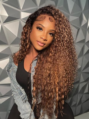 [Plus+ Exclusive] Pre-Everything 13x4 Lace Frontal Honey Blonde Highlights Jerry Curly Bouncy Wig with Baby Hair