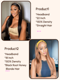 Petaluxe [2 Wigs $109] 22" Natural Black & 18" Black Root Honey Blonde Headband Striaght Wig