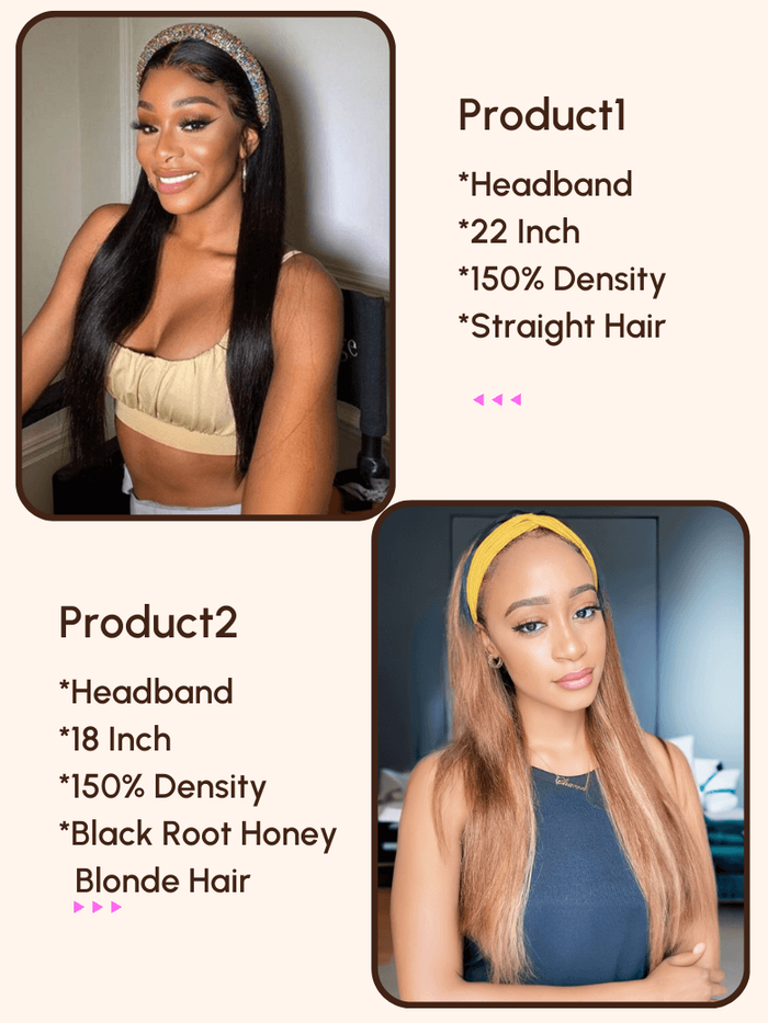 Petaluxe [2 Wigs $109] 22" Natural Black & 18" Black Root Honey Blonde Headband Striaght Wig