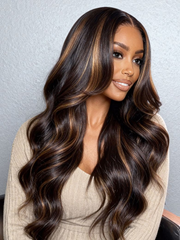 13x4 180% Density/ 7x5 Espresso Brown With Highlights Middle Part Blunt Bob Wig