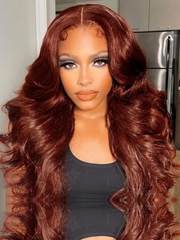 Pre-Cut 180% Density Put On And Go 6X4.5 Lace Wig Reddish Brown Body Wave Glueless Air Wig