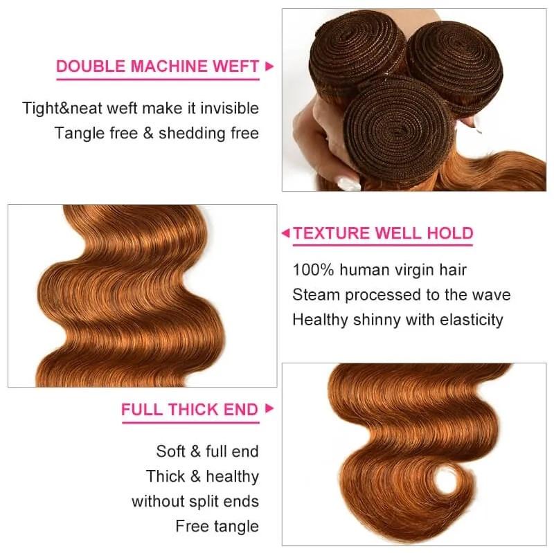 Dark Brown/Medium Auburn Body Wave Human Hair Weave 3 Bundles Virgin Remy Hair Wefts Bundles Icenu Series