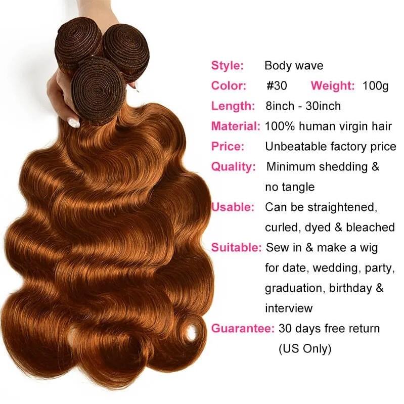 Dark Brown/Medium Auburn Body Wave Human Hair Weave 3 Bundles Virgin Remy Hair Wefts Bundles Icenu Series