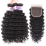 Brazilian 3 Bundles Deep Wave With Lace Closure Kysiss Series