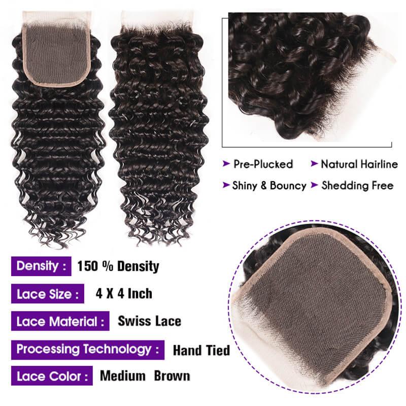 Good 4 Bundles Malaysian Deep Wave Hair With Closure Kysiss Series