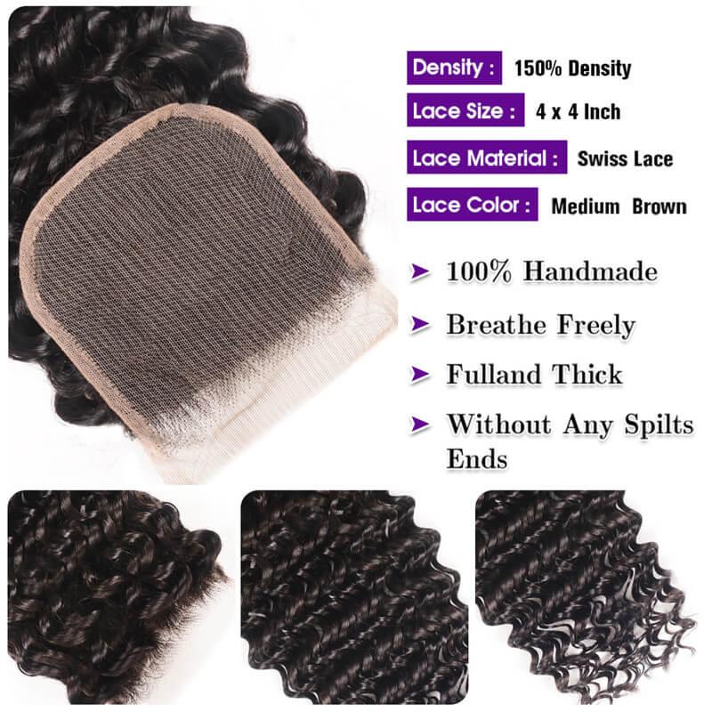 100% Peruvian Deep Wave 3pcs Virgin Hair Extension With Closure Kysiss Series