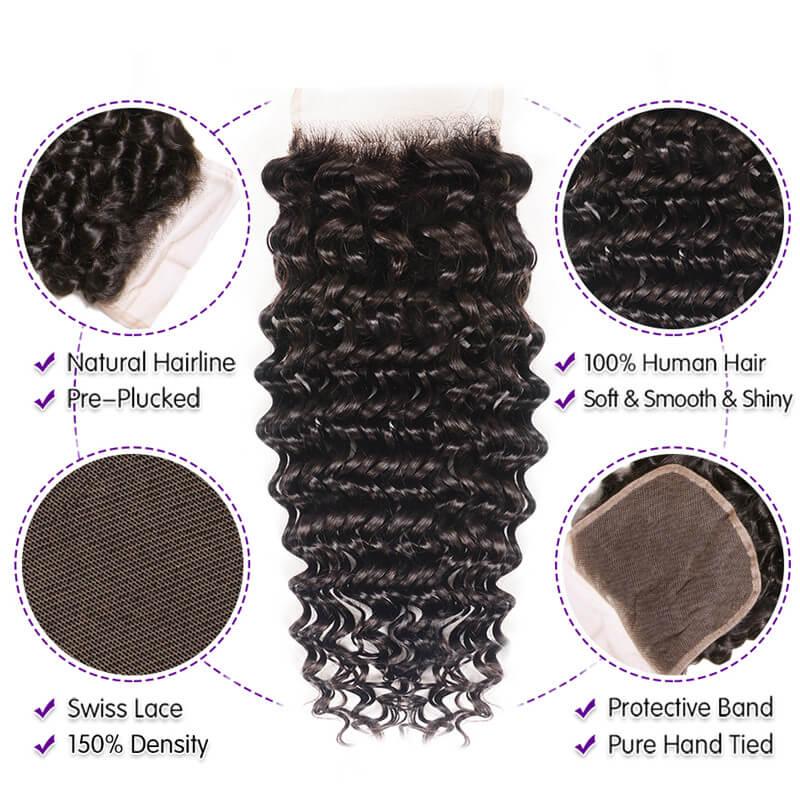 Indian Human Hair Deep Wave 3 Bundles With Closure Kysiss Series