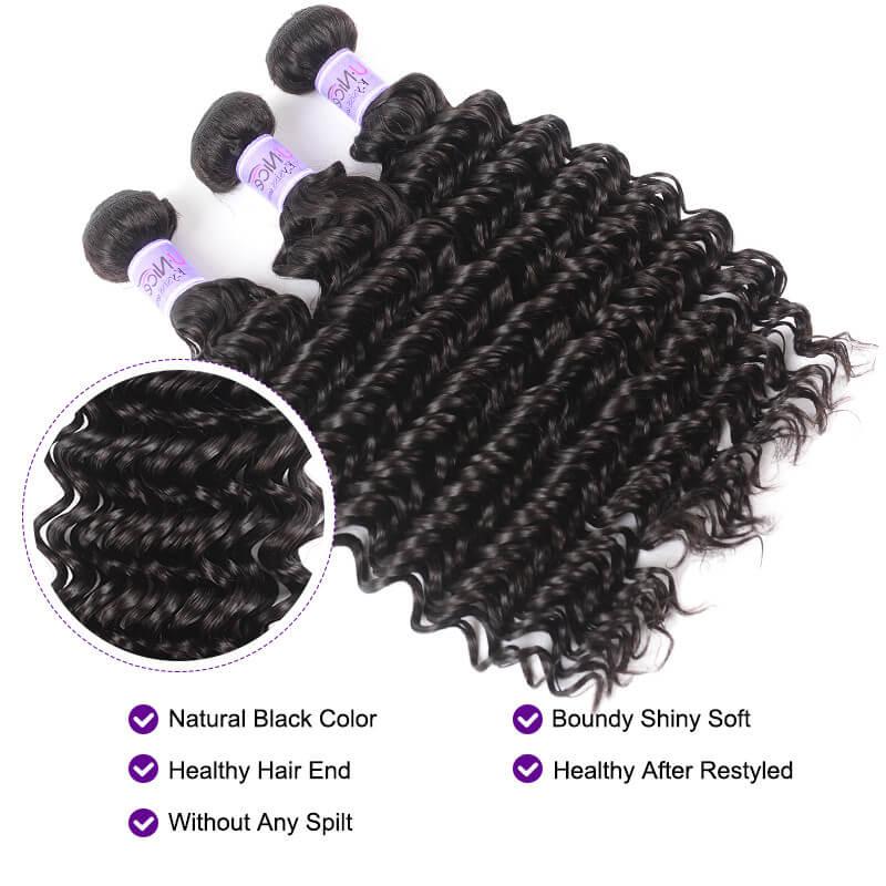 Indian Human Hair Deep Wave 3 Bundles With Closure Kysiss Series