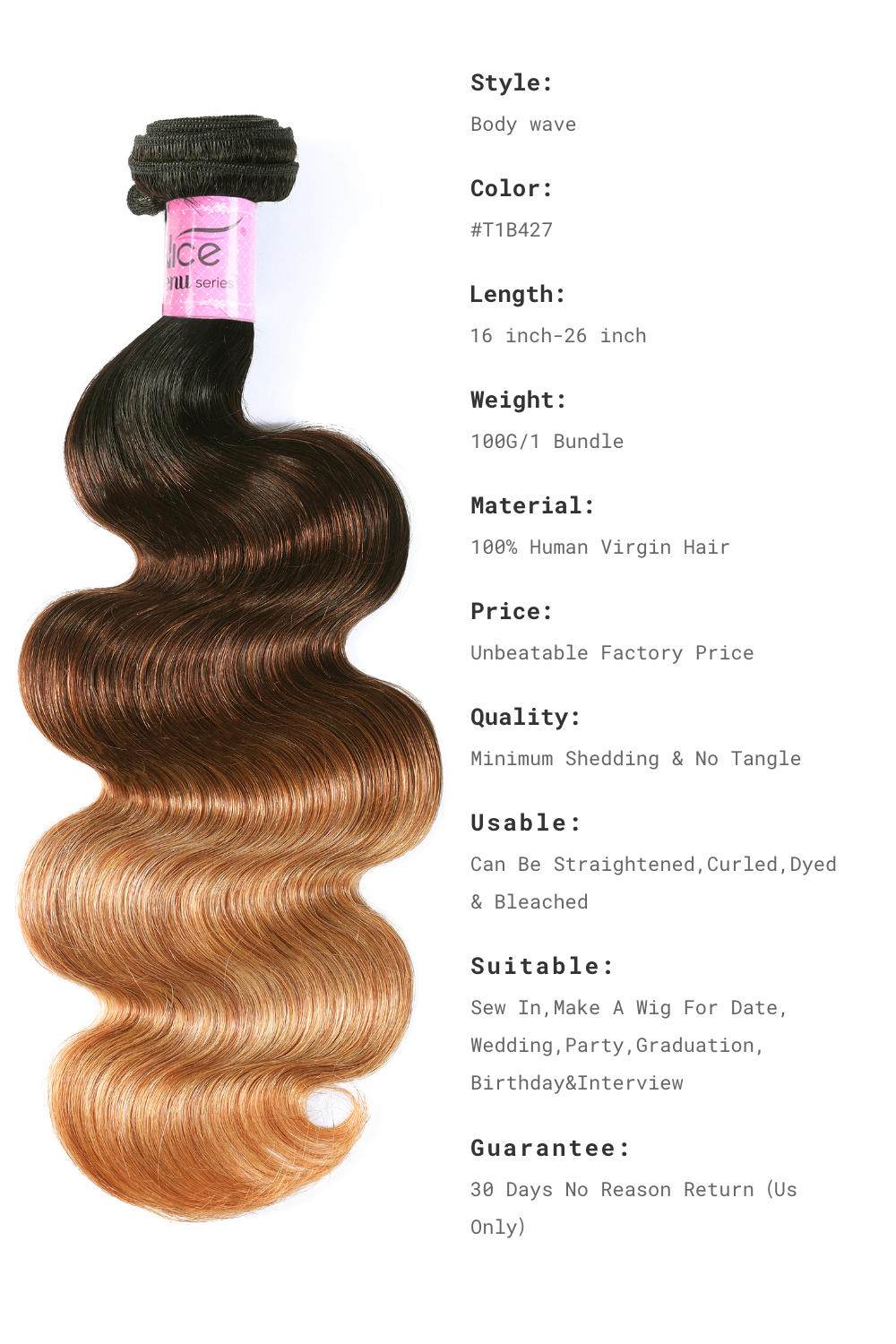 Icenu Series Body Wave Virgin Hair 1 Bundle Unprocessed Ombre Human Hair Wave