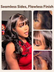 7x5 Bye-Bye Knots? & 13x4 Pre-Everything? Lace Frontal Black Fluffy Natural Loose Wave Curtain Bangs Wig