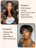 Petaluxe $149=2 Wigs | 200% Density 24" 6x4.5 Pre Cut Lace Wig and Glueless Bob Wig