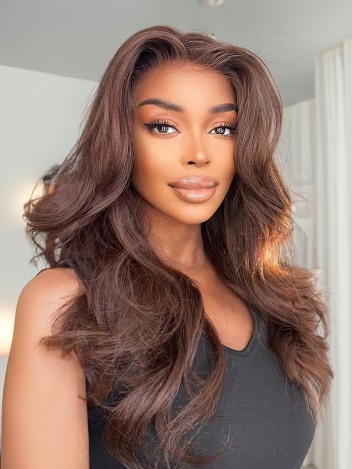 Petaluxe 13x4 Transparent Lace Front Fall Hair Color Dark Chocolate Brown Body Wave Wig