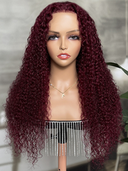 Red Wine Colored 99J Lace Wigs Jerry Curly Wig 4x0.75 / 13x4 Lace