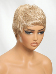 Short Pixie Cut Sandy Blonde Human Hair Glueless Wig
