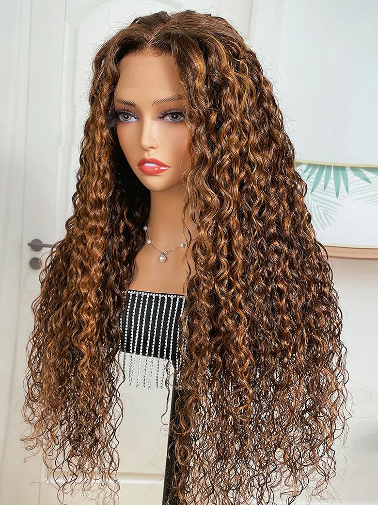 Bigekane Approved Ombre Highlights Piano Brown 13x4 Lace Front Water Wave Wig