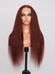 Reddish Brown Yaki Wig With Pre-plucked Hairline Glueless 7x5 Bye Bye Knots Wig 150% Density