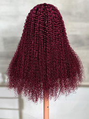 [22in=$99] Beginner Friendly V Part Burgundy Ombre With Dark Roots Curly Wig 150% Density