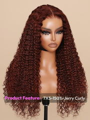 7x5 Bye-Bye Knots? Wig Glueless Lace Sunset Jerry Curly & 13x4 Pre Everything Kinky Curly for Reddish Brown Drawstring Wig With Bleached Knots