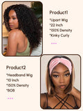 Petaluxe [2 wigs=$109] 22" Upart Kinky Curly Wig and 10" Headband Black Root Honey Blonde Wig