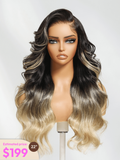 Petaluxe Black to Blonde Ombre Wig With Side Part Face Framing Layers