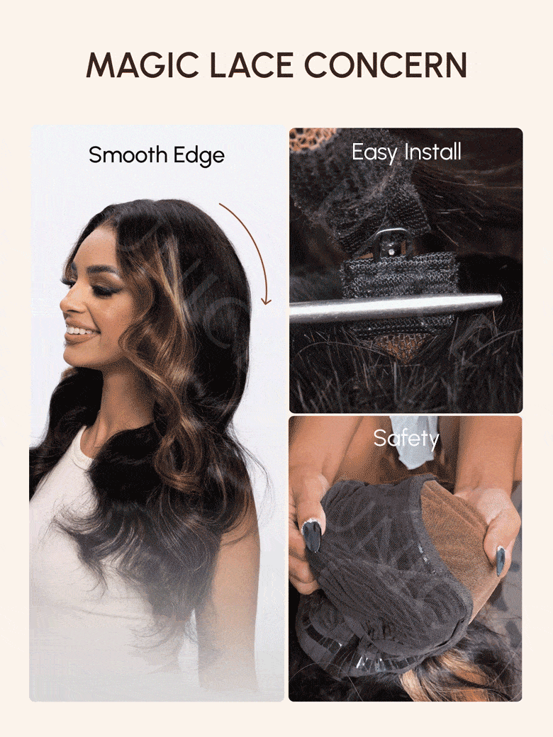 Black With Blonde Highlights Body Wave Replaceable Lace Closure For Magic Lace Wig