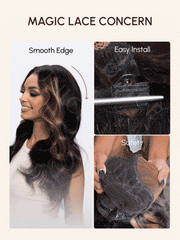Black to Chestnut Brown Ombre Body Wave Replaceable Lace Closure For Magic Lace Wig