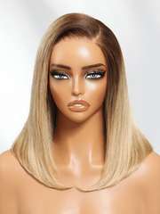 7x5 Bye-Bye Knots Lace Blonde with Brown Roots Side Part Blunt Bob Wig