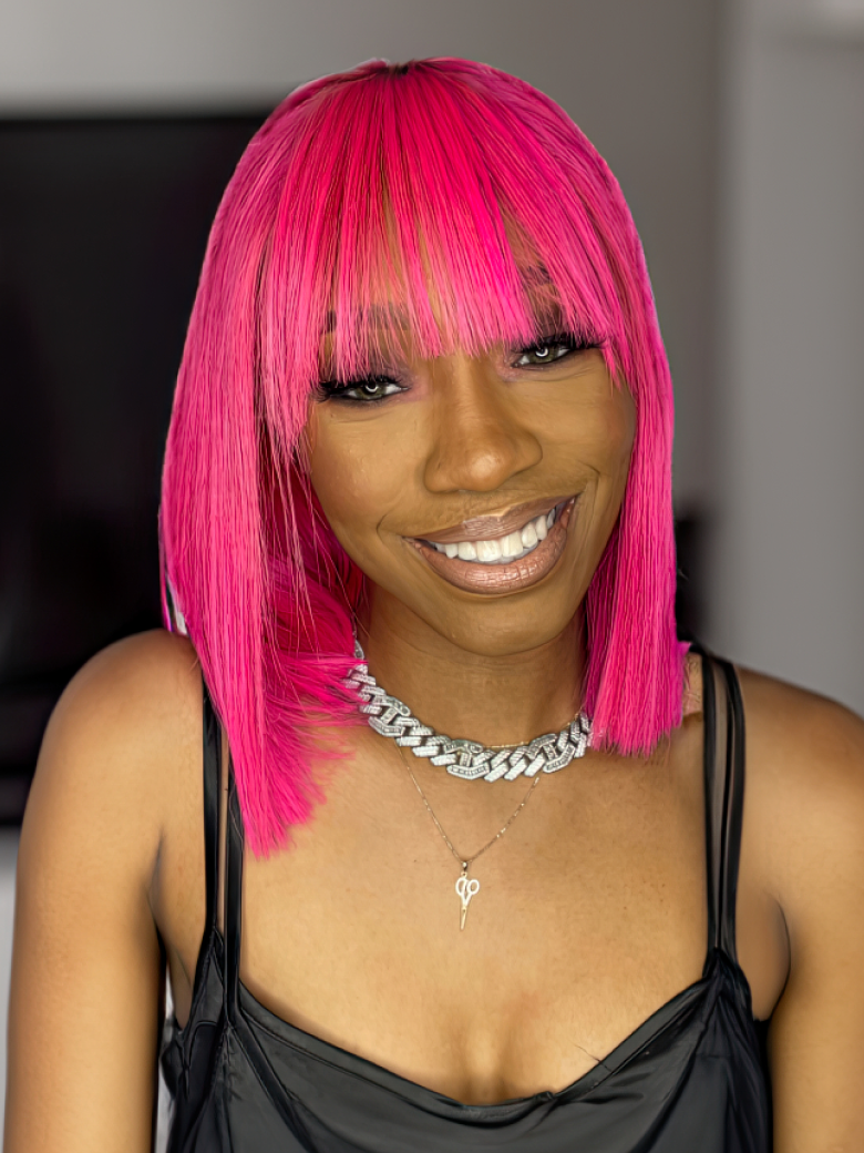 13x4 Lace Front Fiery Pink Shoulder Length Bob Wig With Bangs