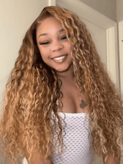13x4 Bye Bye Slip? Lace Frontal  Bronde Color With Honey Blonde Highlights Water Wave Glueless Drawstring Wig 150% Density