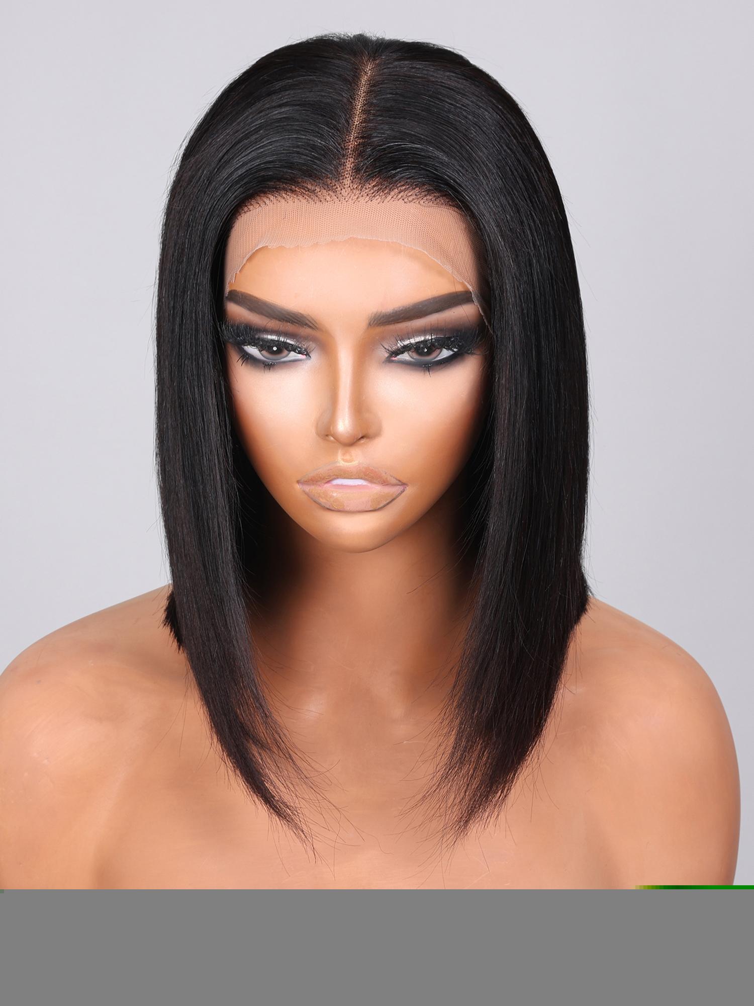 360 Lace Bob Straight Black Wig With Pre Plucked Hairline