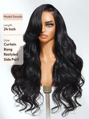 13x4 HD Real Scalp? Wig & 7x5 Invisible Lace Frontal & Feathered Layers Drawstring Loose Wave with Face Framing Curtain Bangs