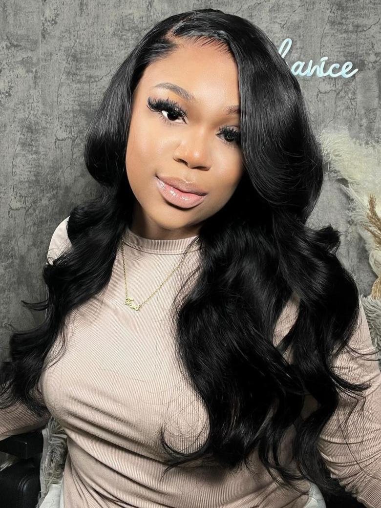 Glueless Crystal Lace 13x6 Glueless HD Lace Front Body Wave Wigs Pre Plucked with Baby Hair 180% Density