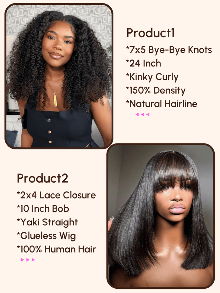 Petaluxe 2 Wigs $199 for 24" 7x5 Bye-Bye Knots and 2x4 Lace Bob Wig