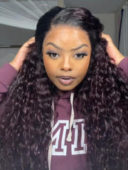 13x4 Lace Frontal Burgundy Plum With Dark Roots Water Wave Pre-Everything Wig