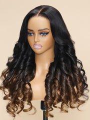 Magic Lace Wig Black to Chestnut Brown Ombre Body Wave With Optional 7x5 Replaceable Lace Closure