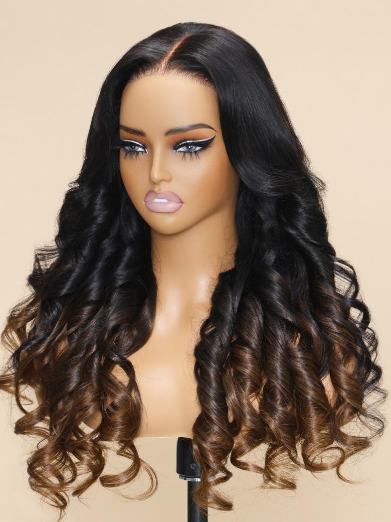 Magic Lace Wig Black to Chestnut Brown Ombre Body Wave With Optional 7x5 Replaceable Lace Closure