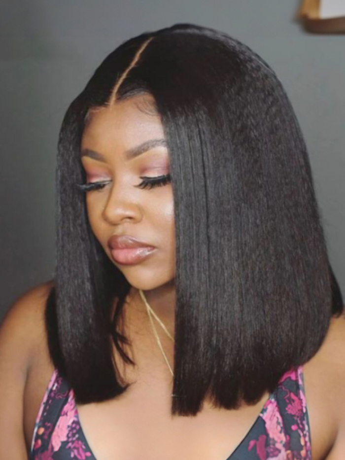 Petaluxe Put On And Go 6x4.5 Pre-Cut Lace Glueless Black Yaki Bob Air Wig