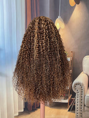 Lace Front Honey Blonde Money Piece Highlight Curly Human Hair Wigs