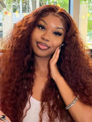 13x4 Pre Everything Glueless Lace Frontal Wig Reddish Brown Water Wave Wig Pre-Cut & Pre-Pluck &  Pre-Bleached Pre-Everything Wig 150 Density
