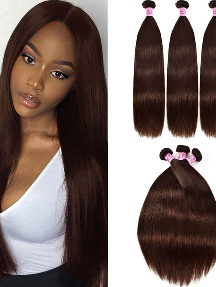 [Three 24" Bundle $129] Petaluxe Hair 3pcs/pack Virgin Straight Hair Bundles Brown Color Double Machine Weft Human Hair for Sale Icenu Series