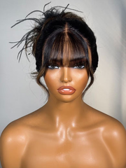 13x4 Pre-Everything? Lace Frontal Balayage Highlights Fluffy Natural Loose Wave Curtain Bangs Wig