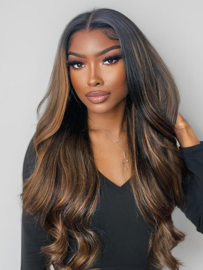 [24"=$139]Lace Frontal Wig Gluesess T Part Highlight Balayage Body Wave Breathable
