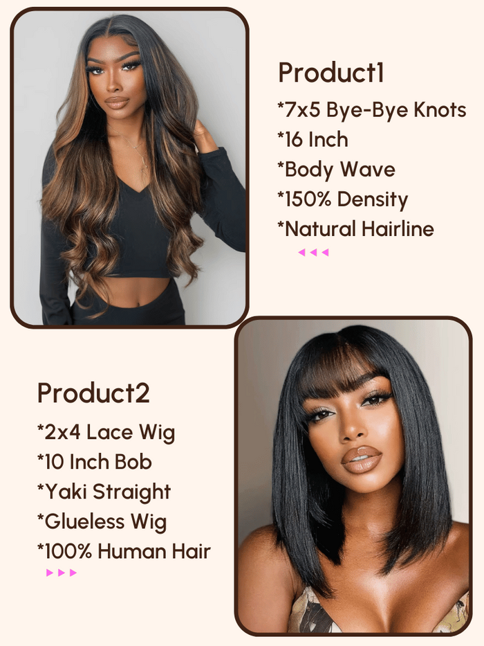 Petaluxe $159=2 Wigs | 16" 7x5 Bye-Bye Knots and 10" 2x4 Lace Wig