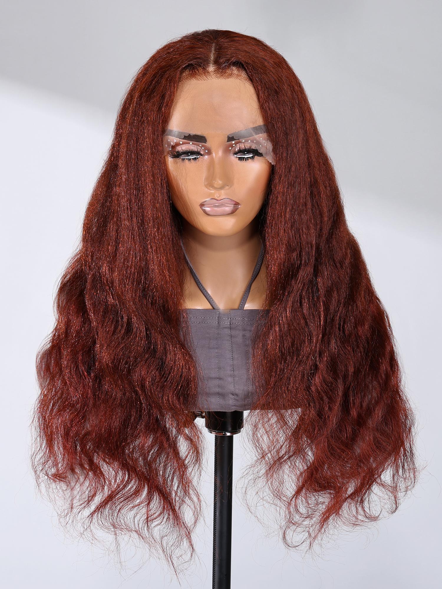 13x4 Lace Front Yaki Body Wave Reddish Brown Wig