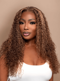 Petaluxe [From 18"] 6x4.5 Pre Cut Lace Put On And Go Honey Blonde Highlights Curly Air Wig with Baby Hair 150% Density