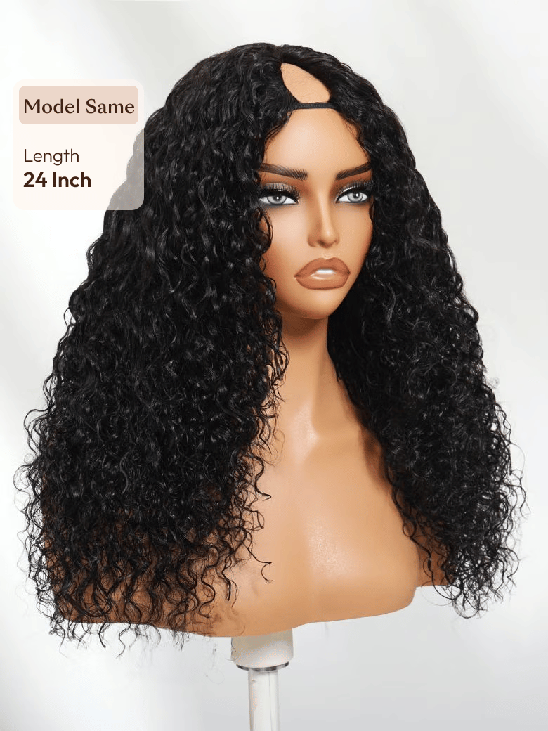 EasiContour? V Part Minimal Glueless Curly Glueless Wig With Invisi Drawstring 100% Human Hair 150% Density